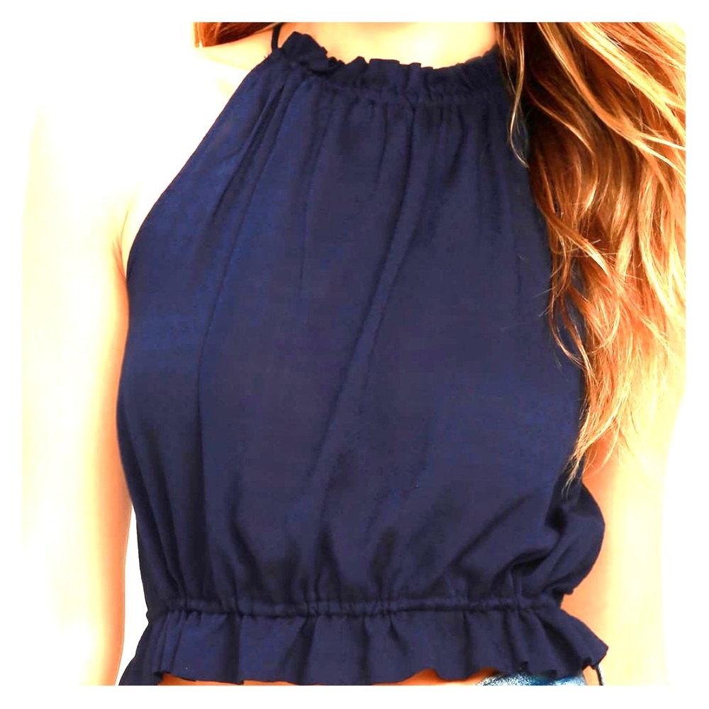 Nastalgia Navy Blue Crop Top